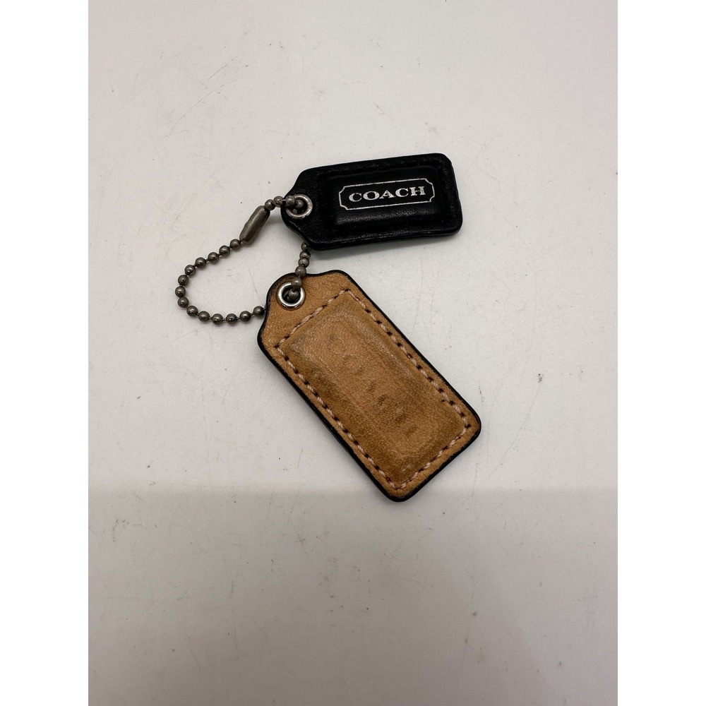 Coach Leather Keychain Bag Charm Lot of 2‎ Black Tan Tags Ball Chain